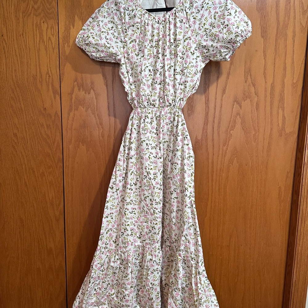 J. Crew Pink and White Floral Puff-Sleeve Maxi Dress